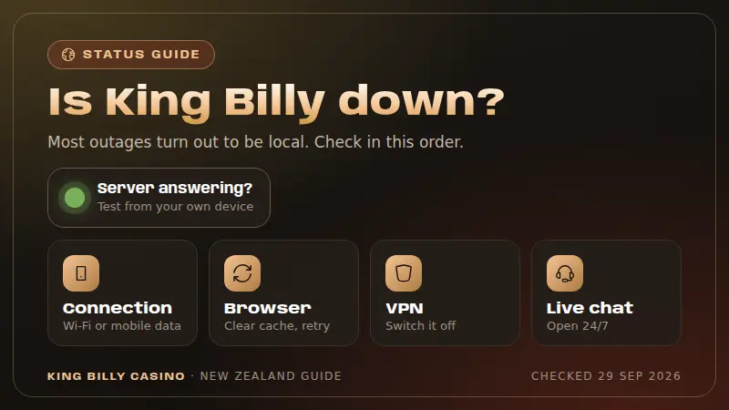 King Billy Casino status check summary card